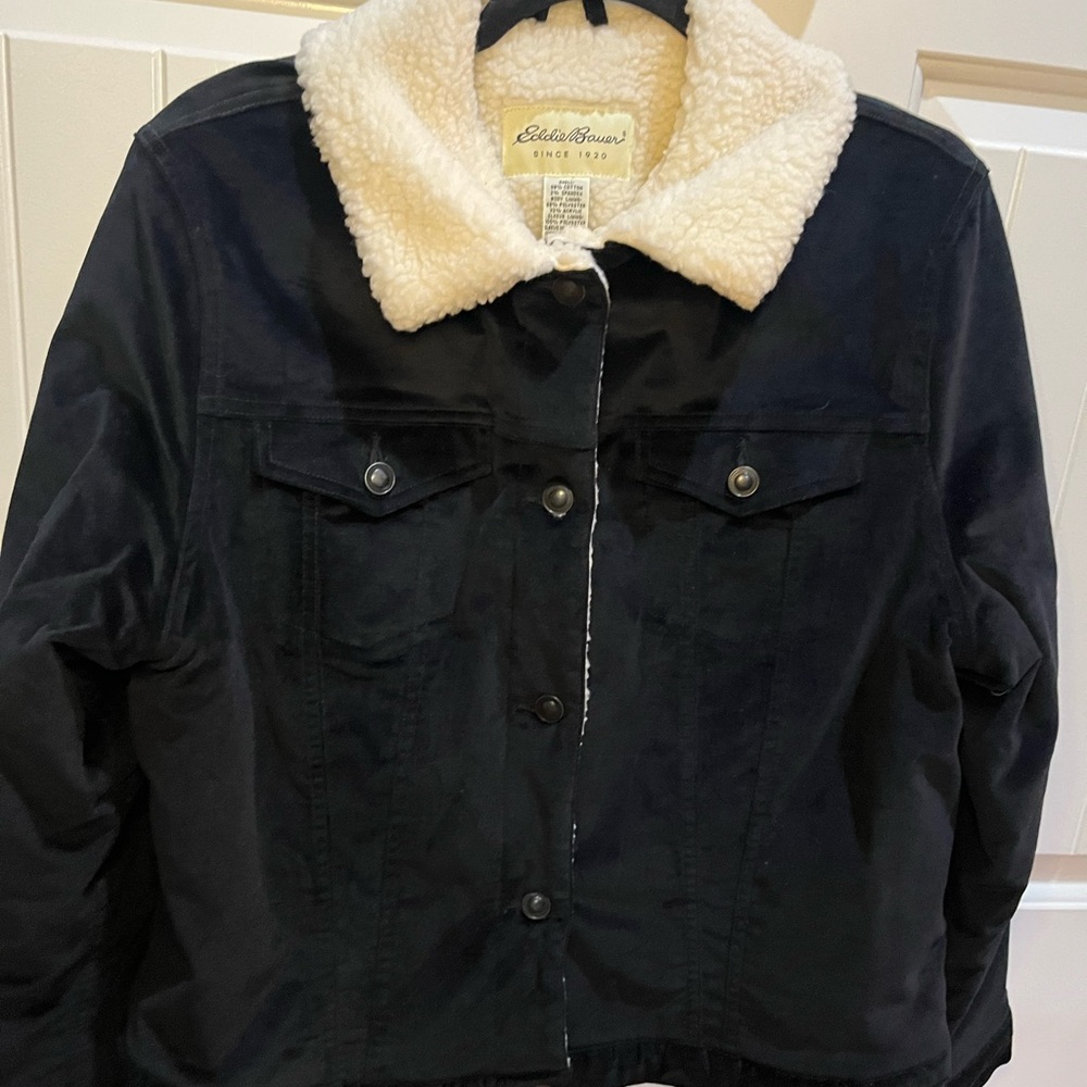 Eddie Bauer Black Sherpa-Lined Jean Jacket